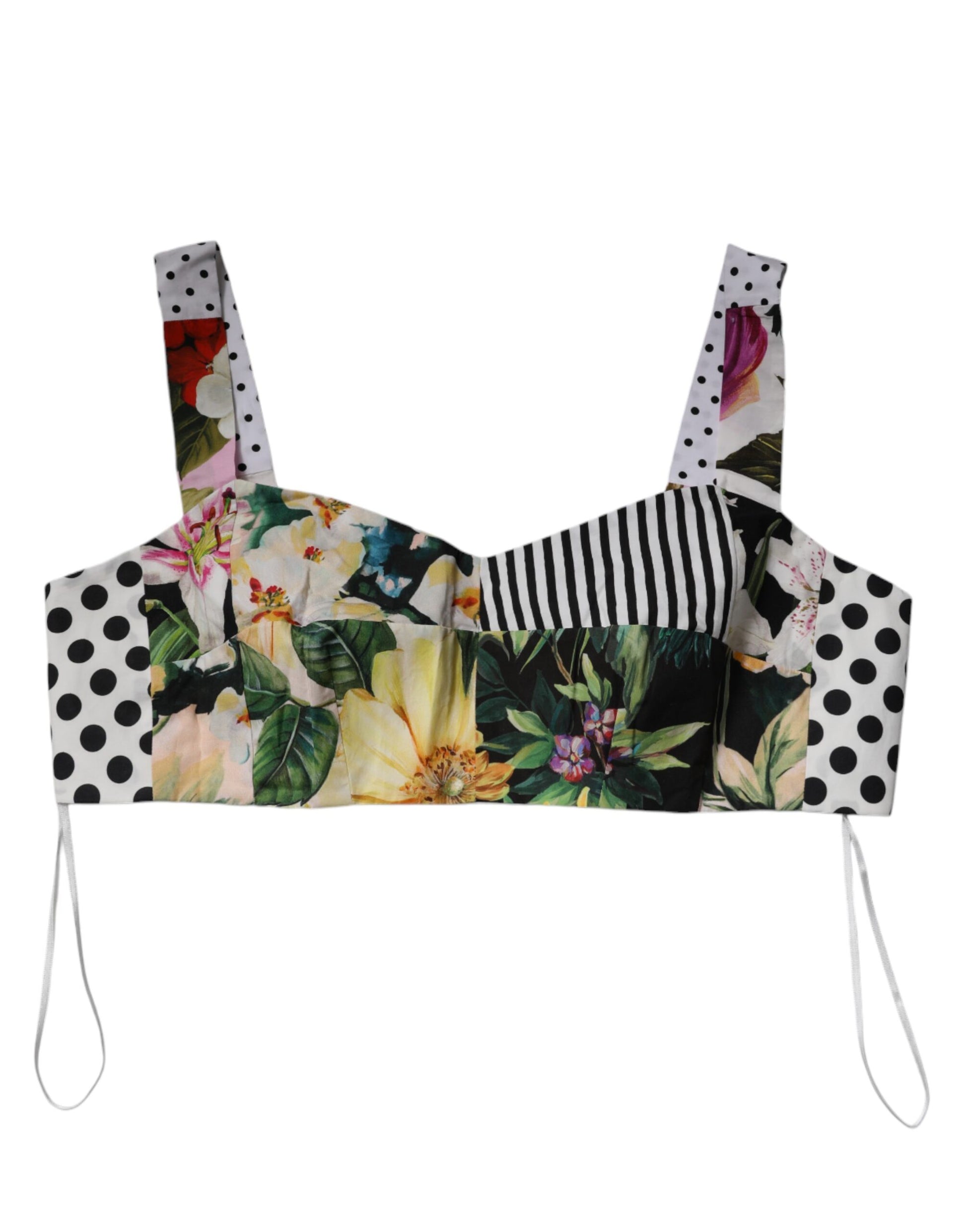 Multicolor Sweetheart Neck Patchwork Crop Top