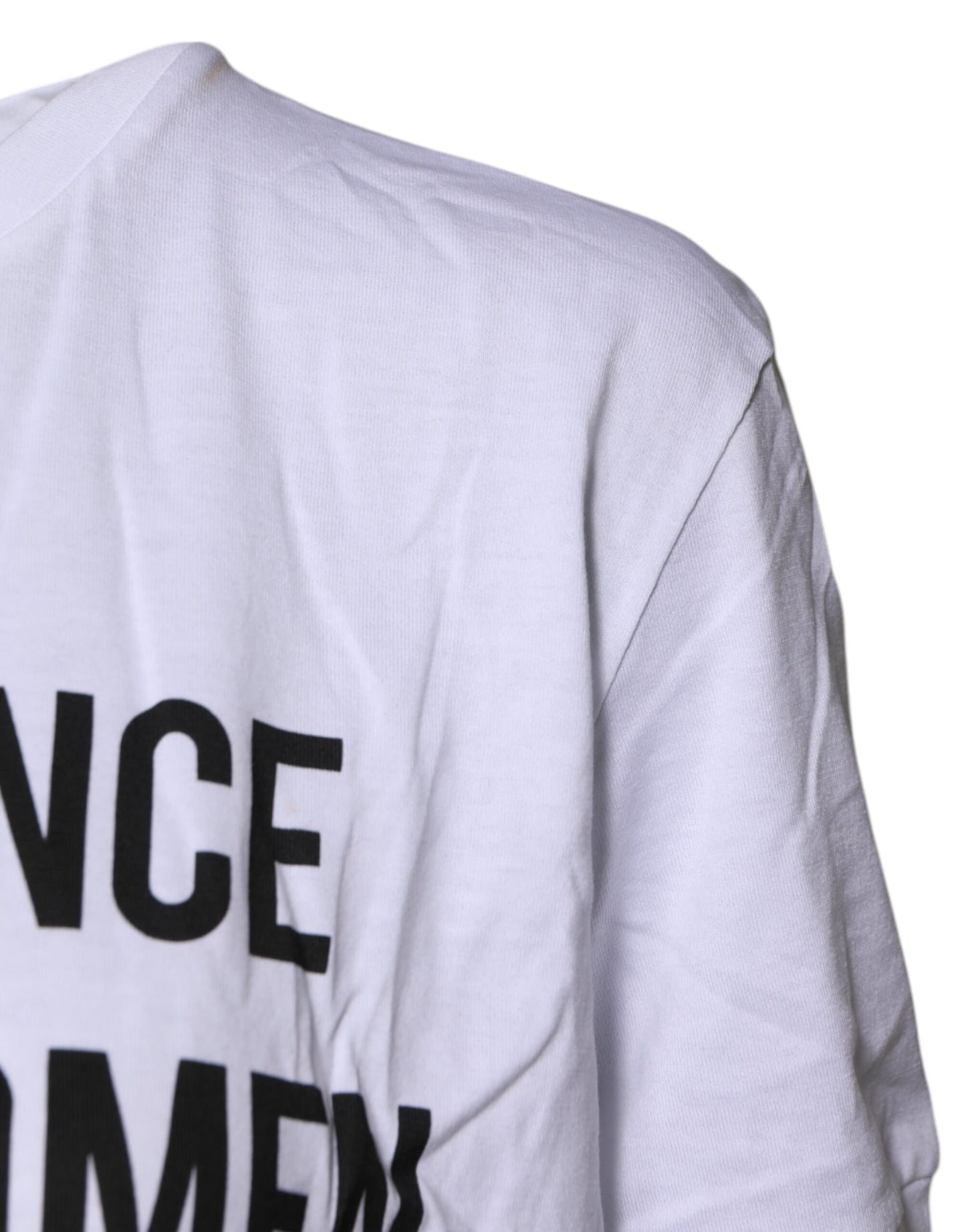 White Cotton Printed Round Neck Top T-shirt