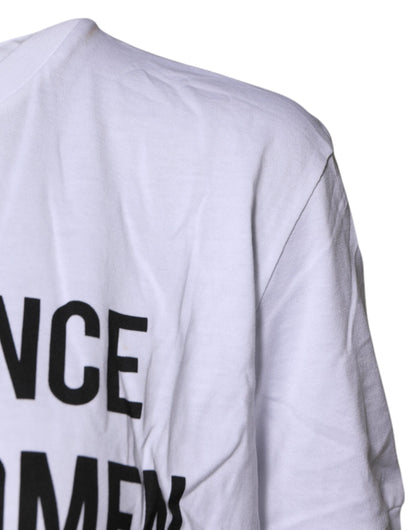 White Cotton Printed Round Neck Top T-shirt