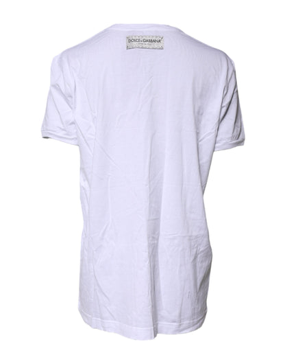 White Cotton Printed Round Neck Top T-shirt