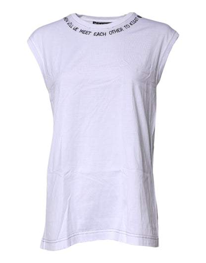 White Cotton Sleeveless Printed Tank T-shirt
