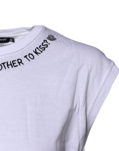 White Cotton Sleeveless Printed Tank T-shirt