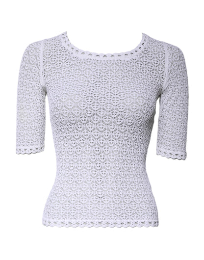 White Viscose Short Sleeve Crochet Top