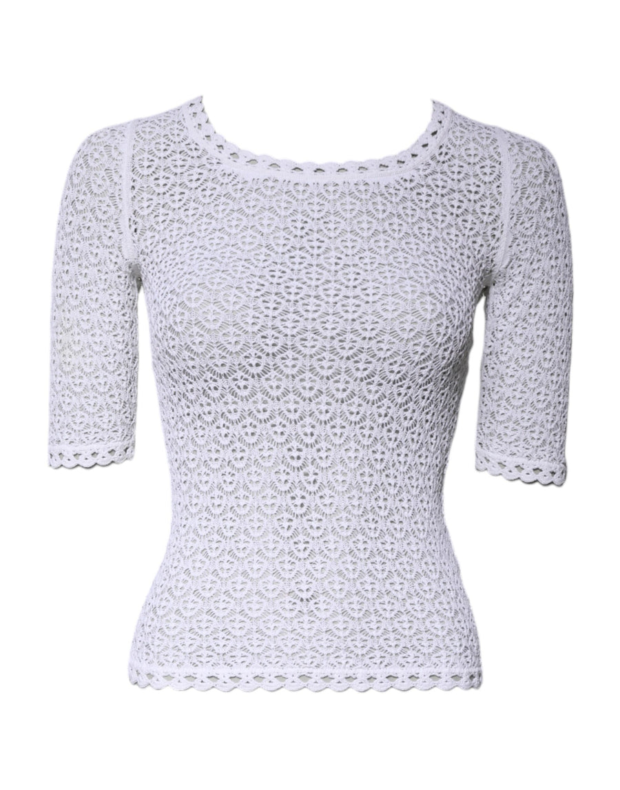 White Viscose Short Sleeve Crochet Top
