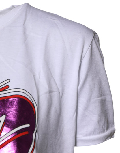 White Printed Cotton Round Neck Top T-shirt