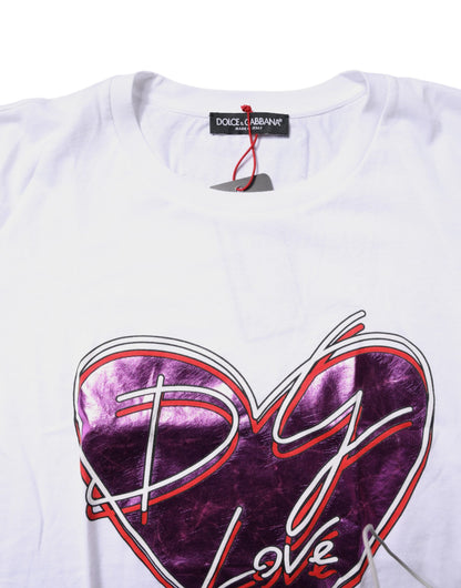 White Printed Cotton Round Neck Top T-shirt