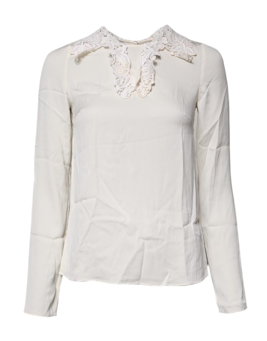 Cream Floral Lace Long Sleeves Blouse Top
