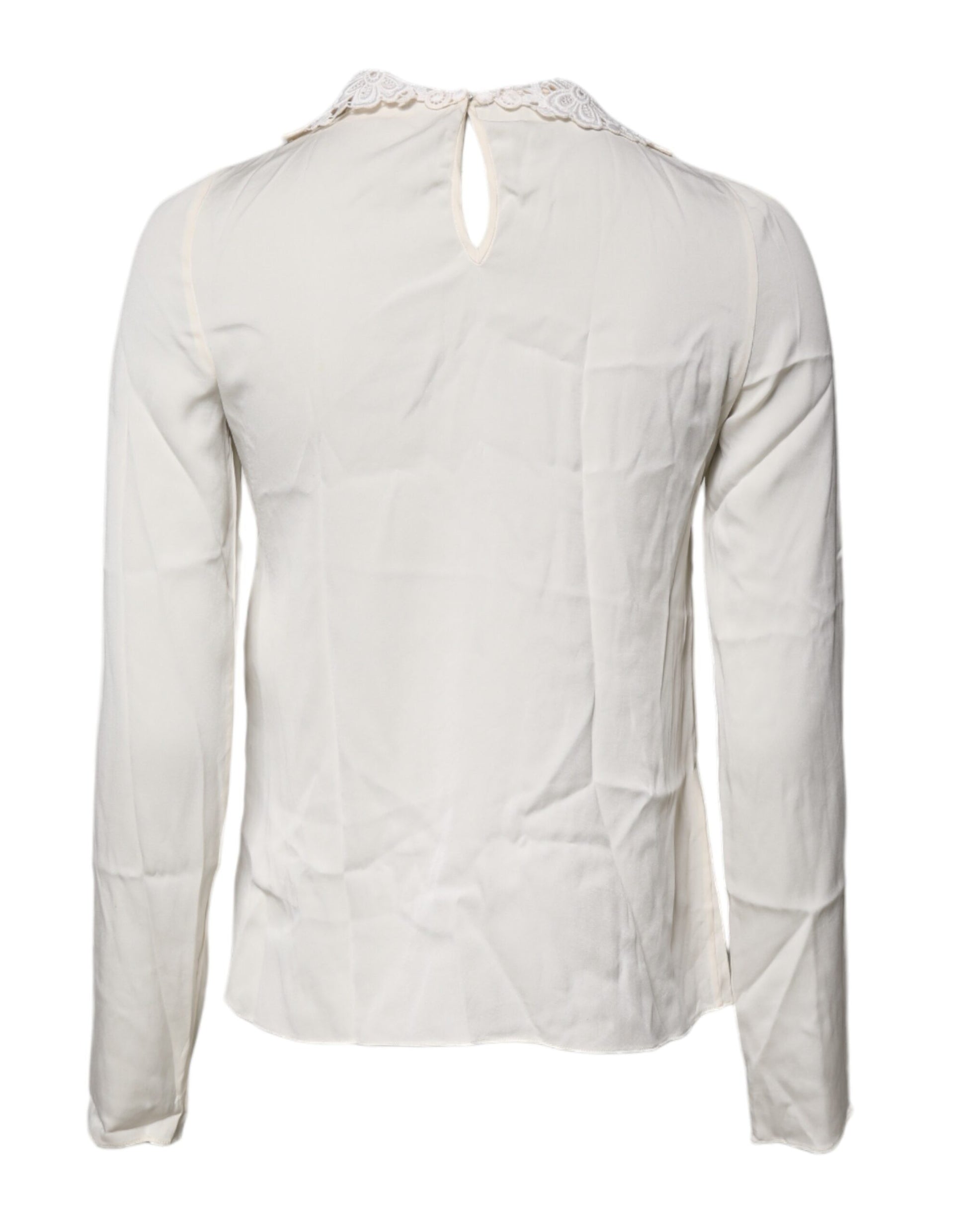 Cream Floral Lace Long Sleeves Blouse Top