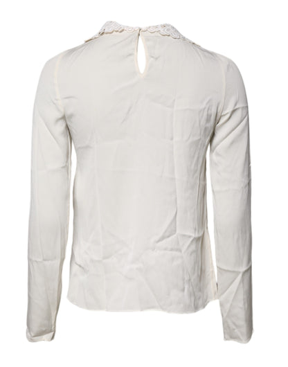 Cream Floral Lace Long Sleeves Blouse Top