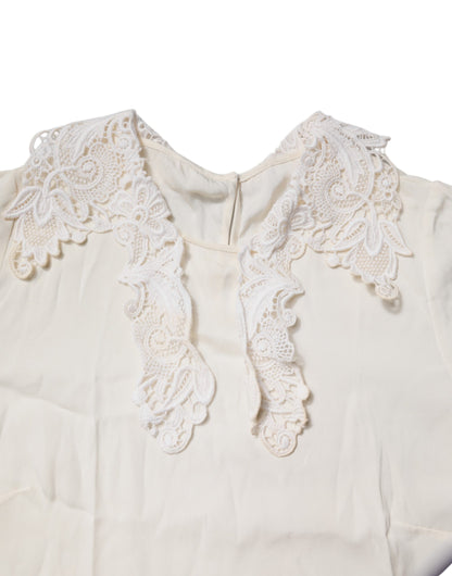 Cream Floral Lace Long Sleeves Blouse Top