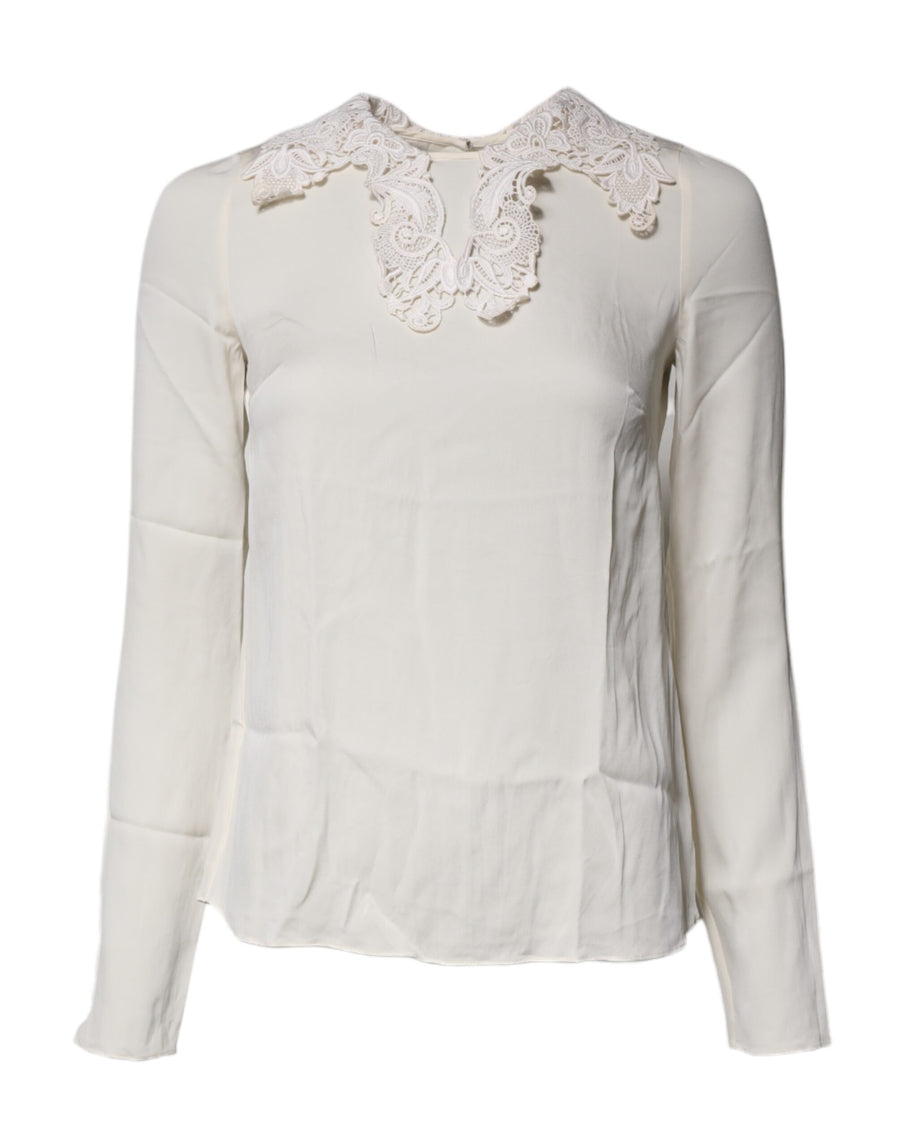 Cream Floral Lace Long Sleeves Blouse Top