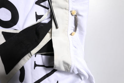 White Cotton Silk Blend Ascot Collar T-shirt