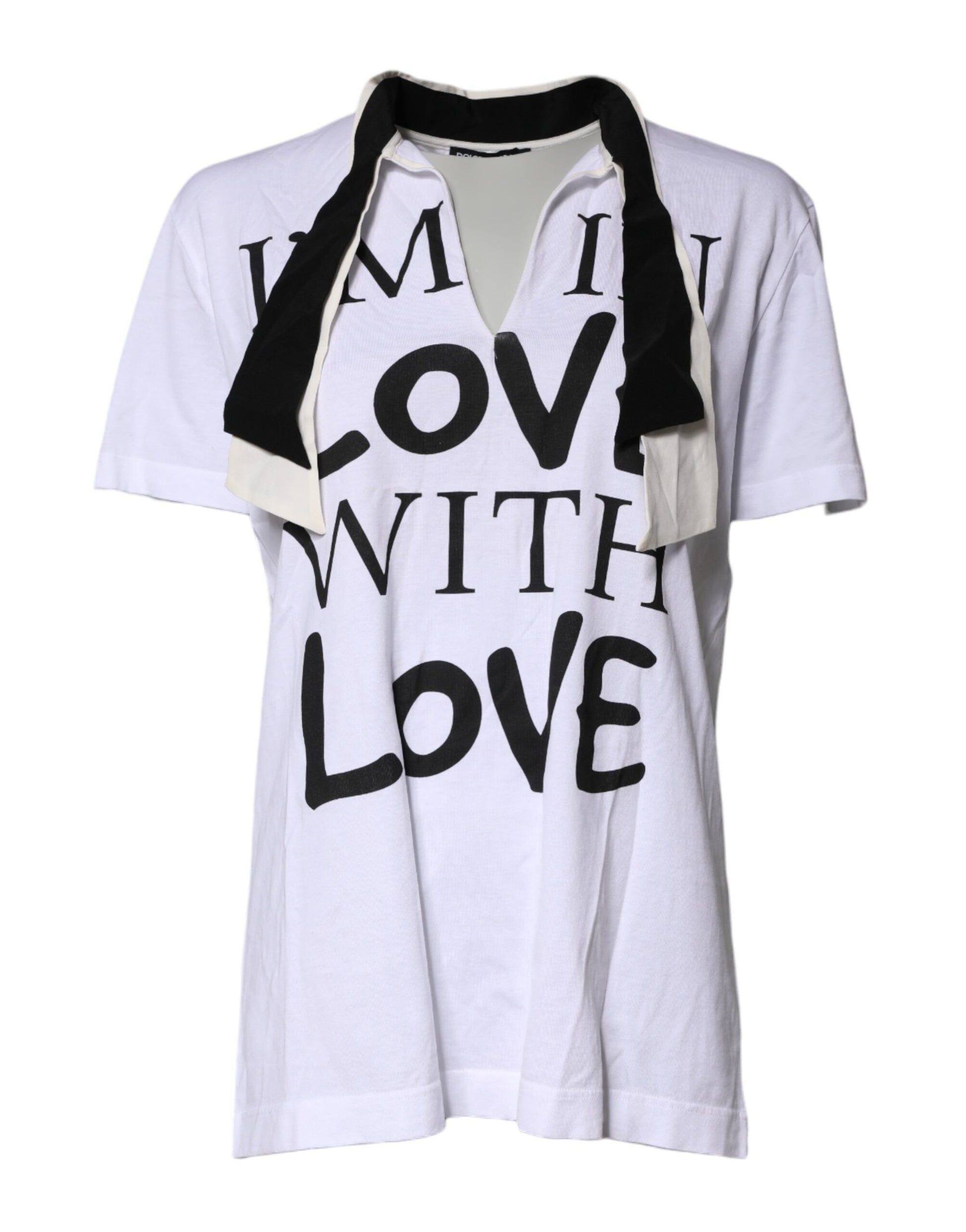 White Cotton Silk Blend Ascot Collar T-shirt