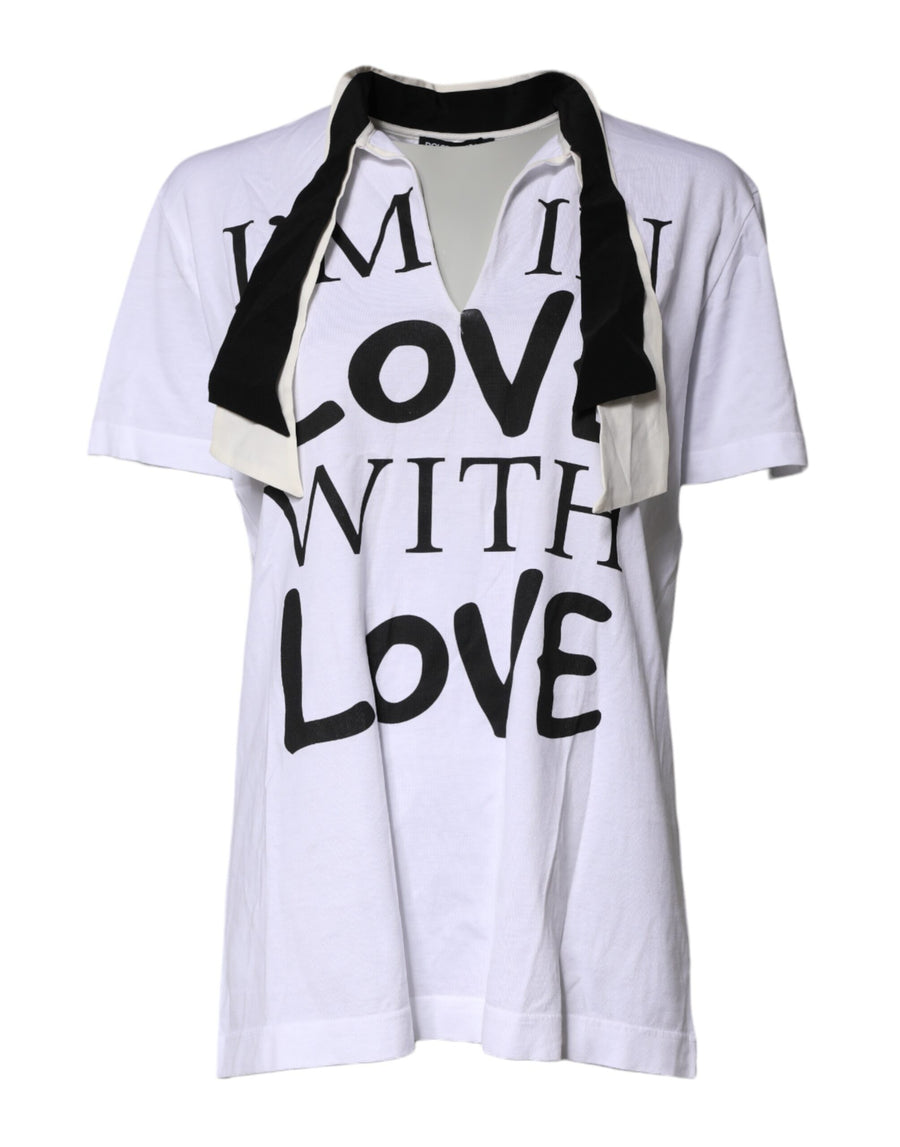 White Cotton Silk Blend Ascot Collar T-shirt