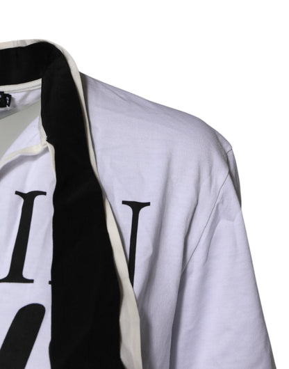 White Cotton Silk Blend Ascot Collar T-shirt