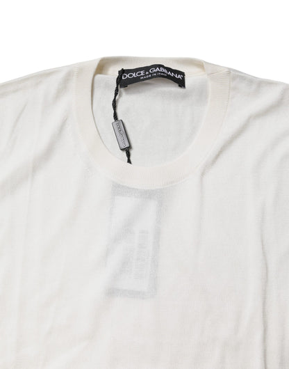 Cream Sleeveless Silk Round Neck Tank Top