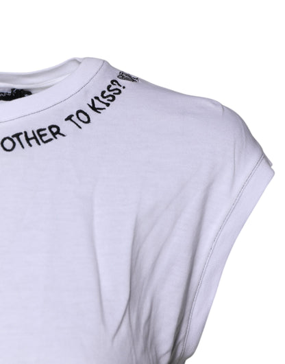 White Cotton Sleeveless Printed Tank T-shirt