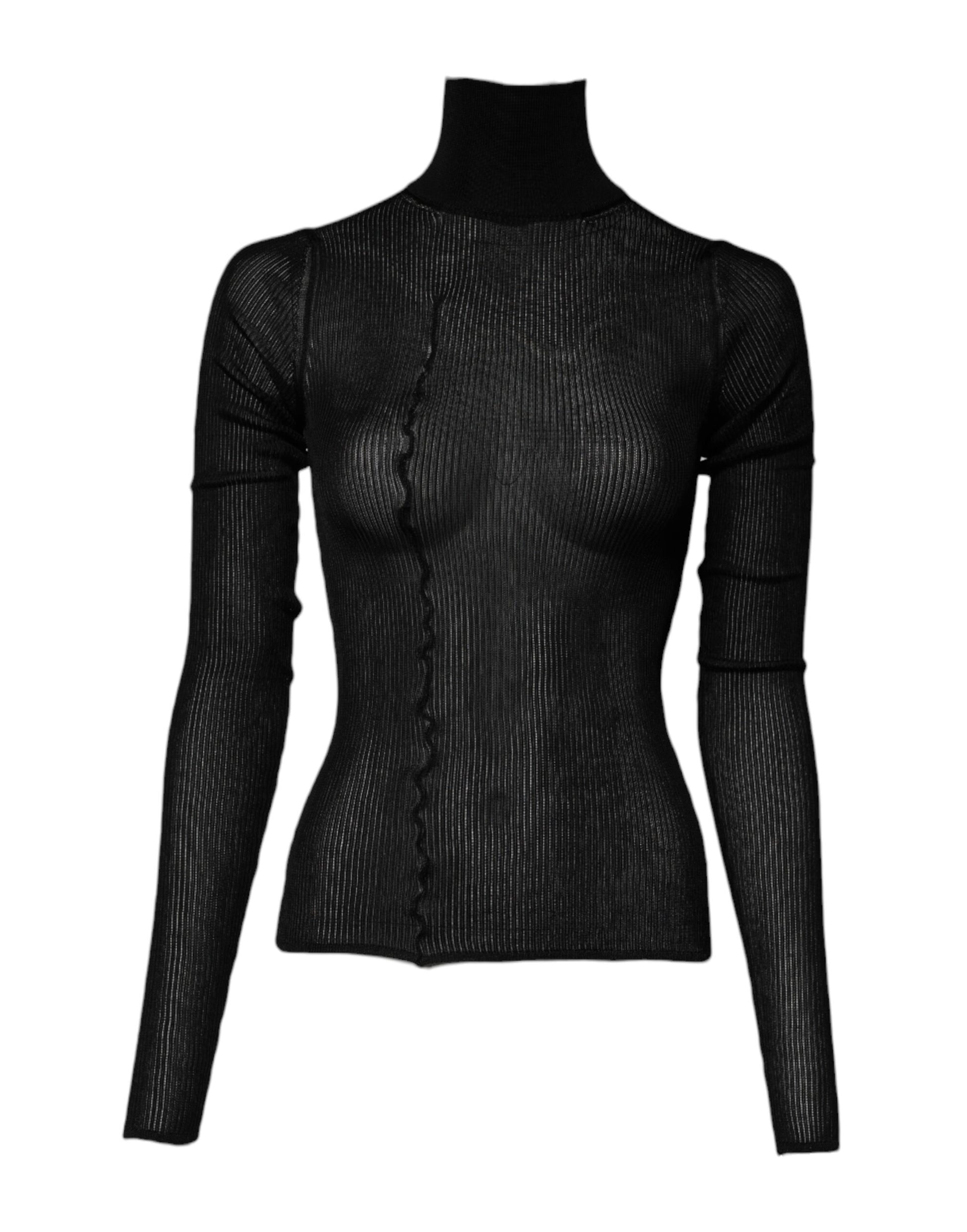Black Knit Long Sleeves Turtleneck Slim Top