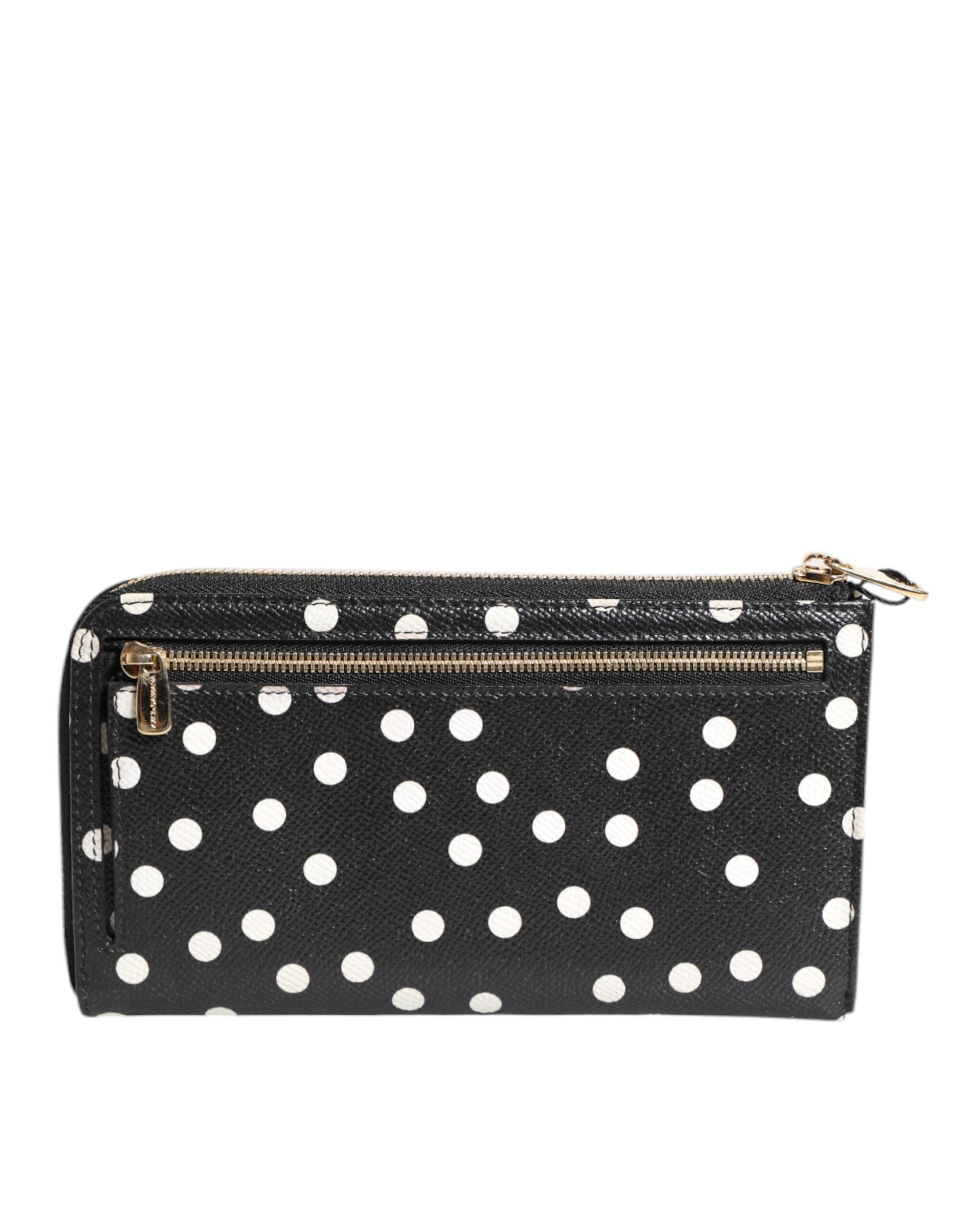 Black White Dotted Leather Zip Around Continental Wallet