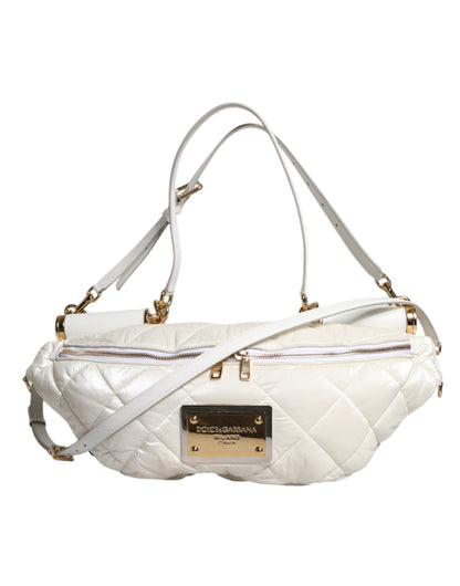 White Quilted Logo Plaque Belt Waist Fanny Pack Bag