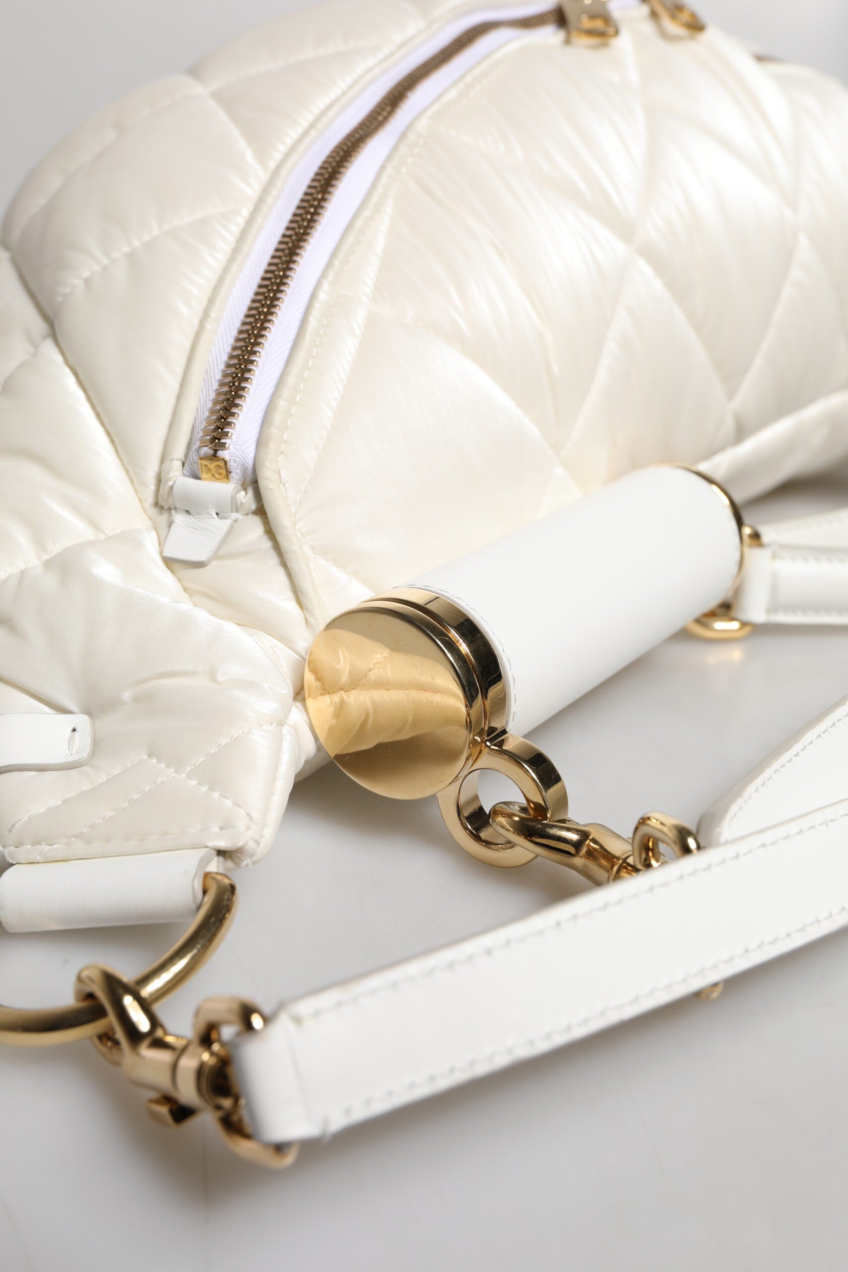 White Quilted Logo Plaque Belt Waist Fanny Pack Bag