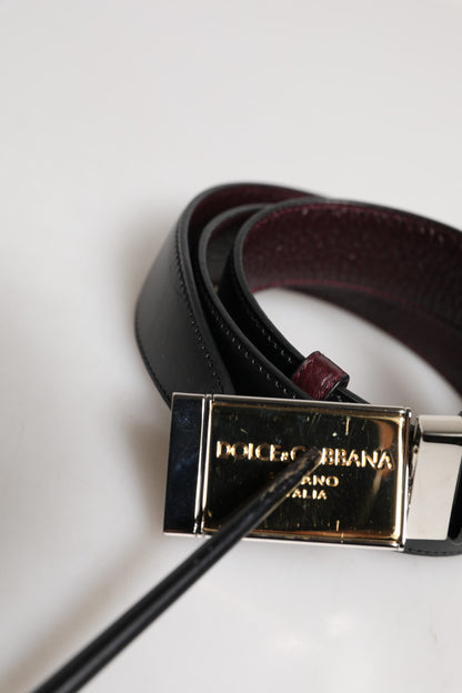 Black Brown Leather Metal Buckle Reversible Belt