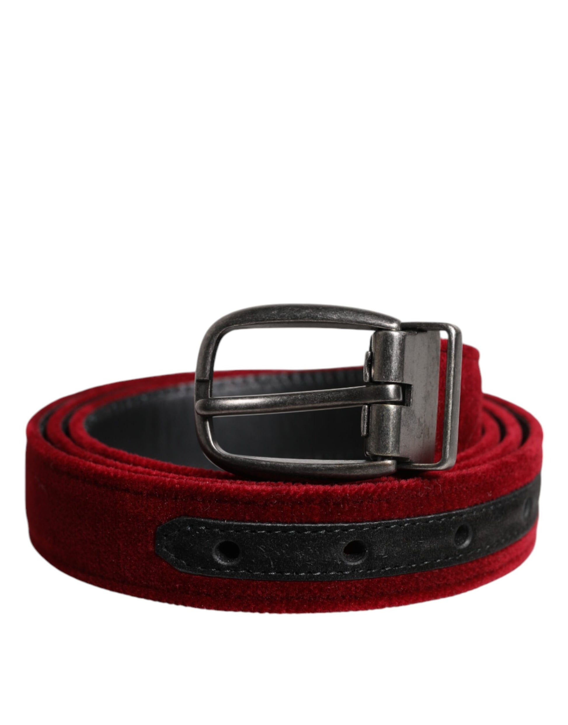 Red Velvet Black Metal Buckle Logo Belt