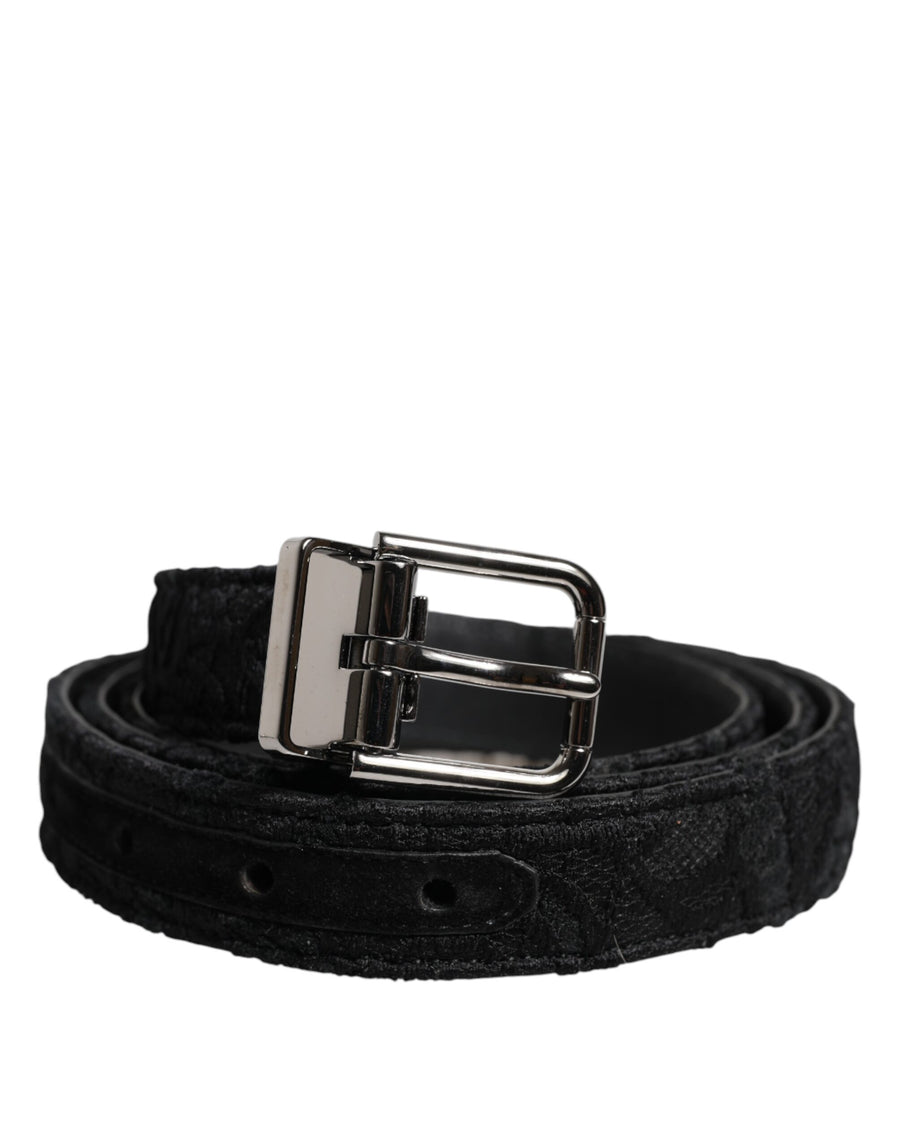 Black Cotton Blend Silver Metal Buckle Belt