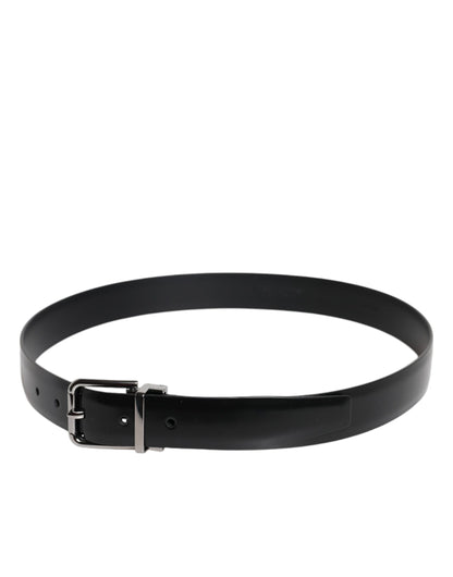 Black Shiny Leather Silver Metal Buckle Belt