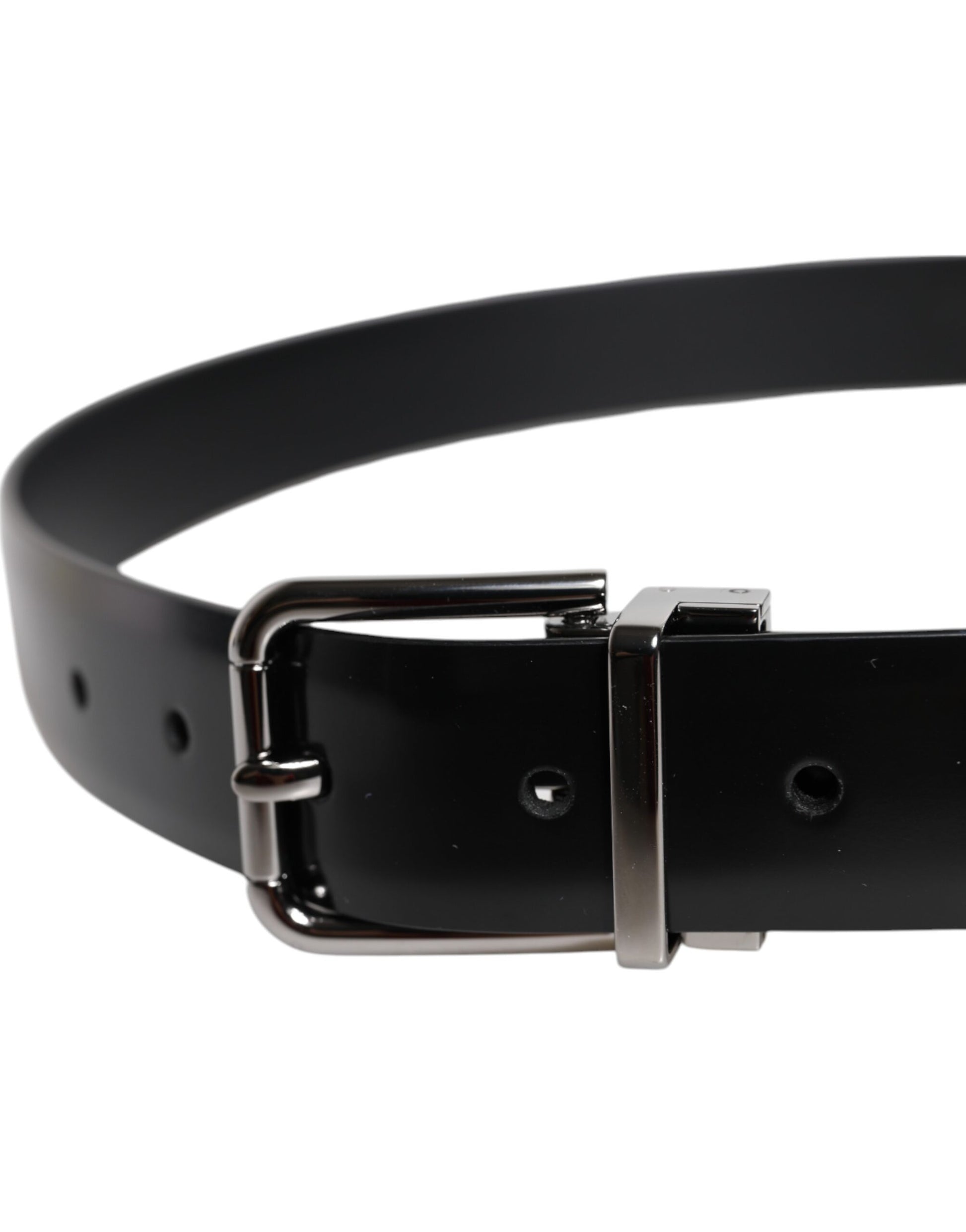 Black Shiny Leather Silver Metal Buckle Belt