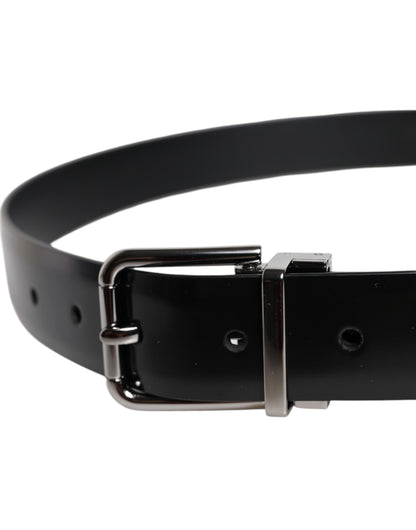 Black Shiny Leather Silver Metal Buckle Belt