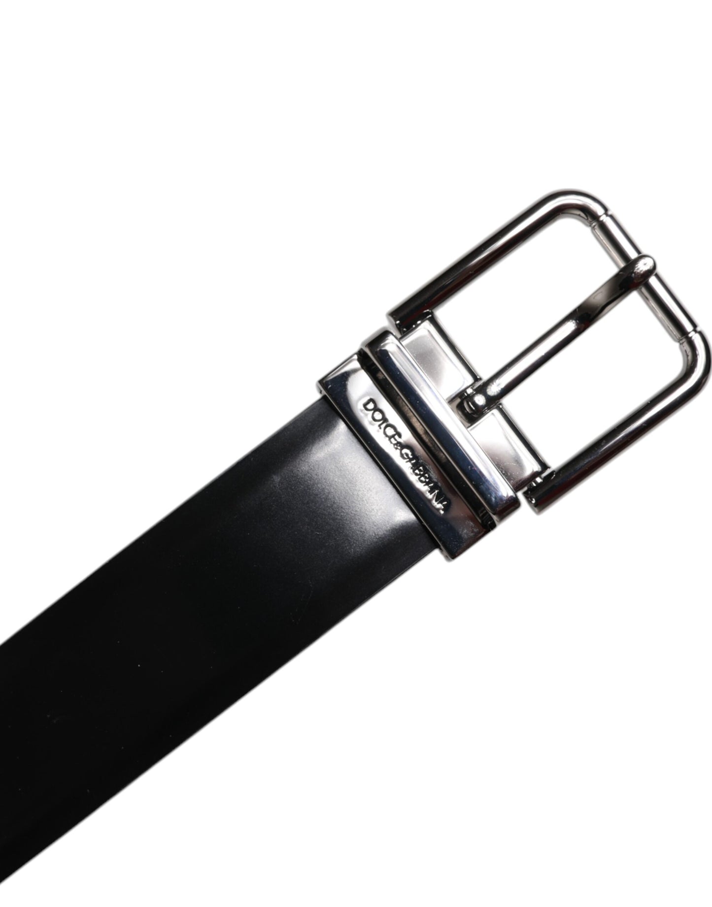 Black Shiny Leather Silver Metal Buckle Belt