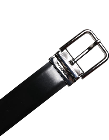 Black Shiny Leather Silver Metal Buckle Belt
