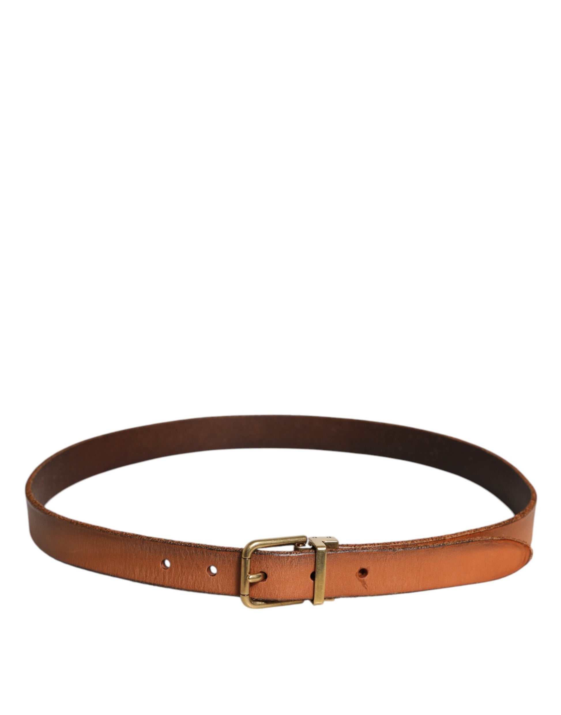 Brown Leather Gold Tone Metal Buckle Belt