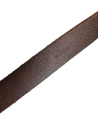 Brown Leather Gold Tone Metal Buckle Belt