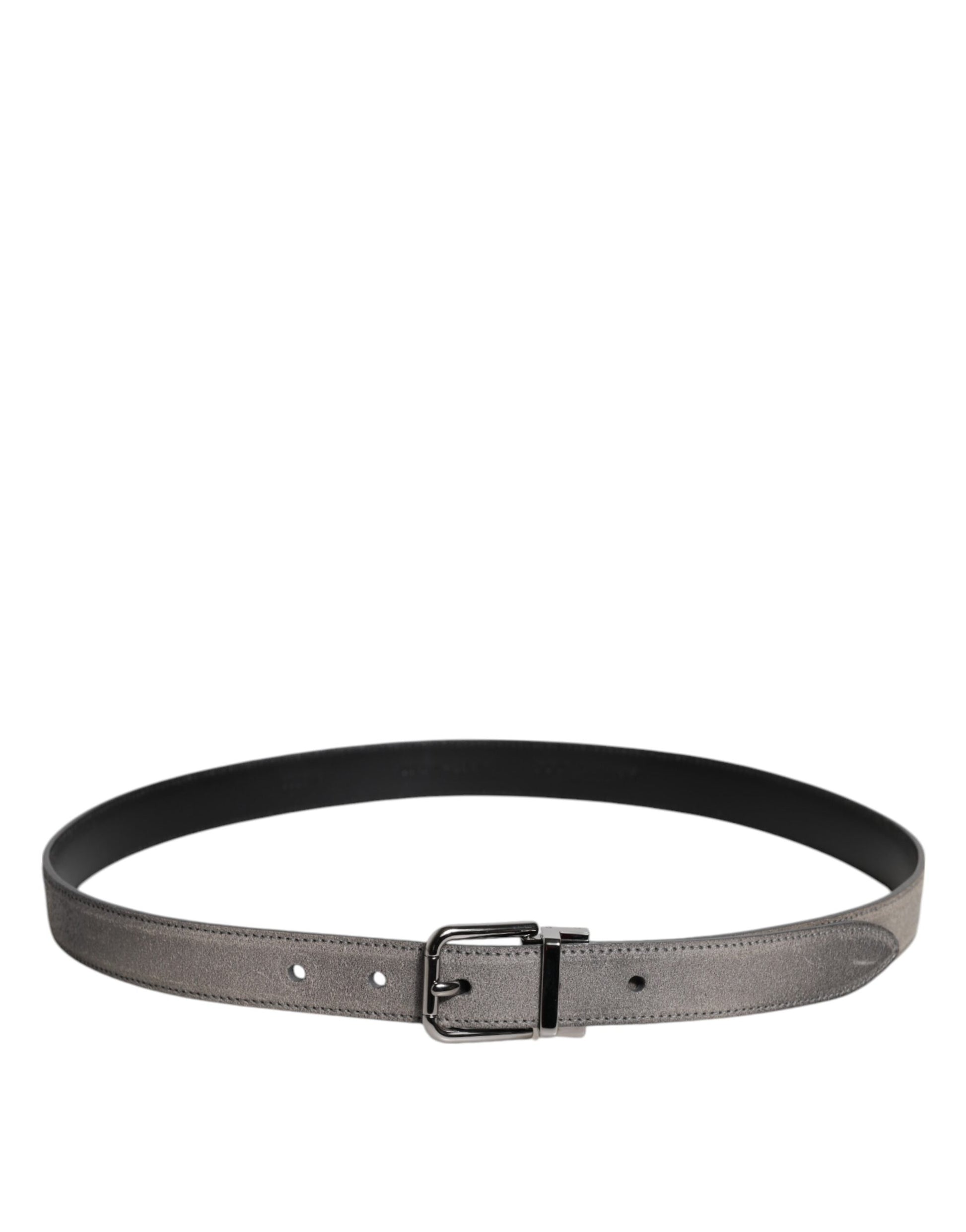 Gray Leather Silver Tone Metal Buckle Belt
