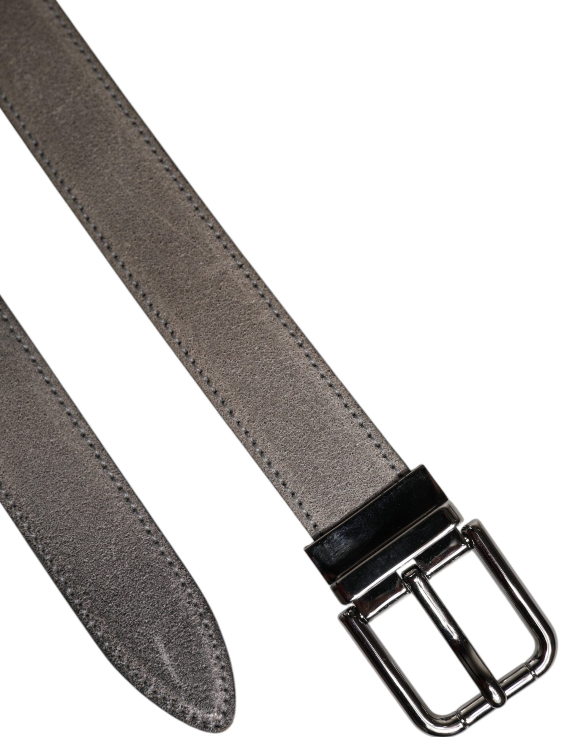 Gray Leather Silver Tone Metal Buckle Belt