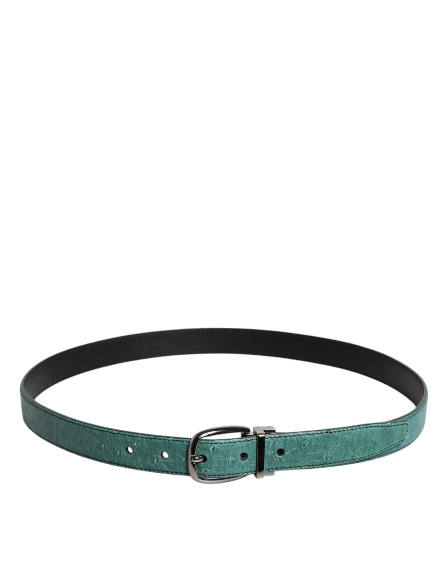 Green Leather Silver Tone Metal Buckle Belt