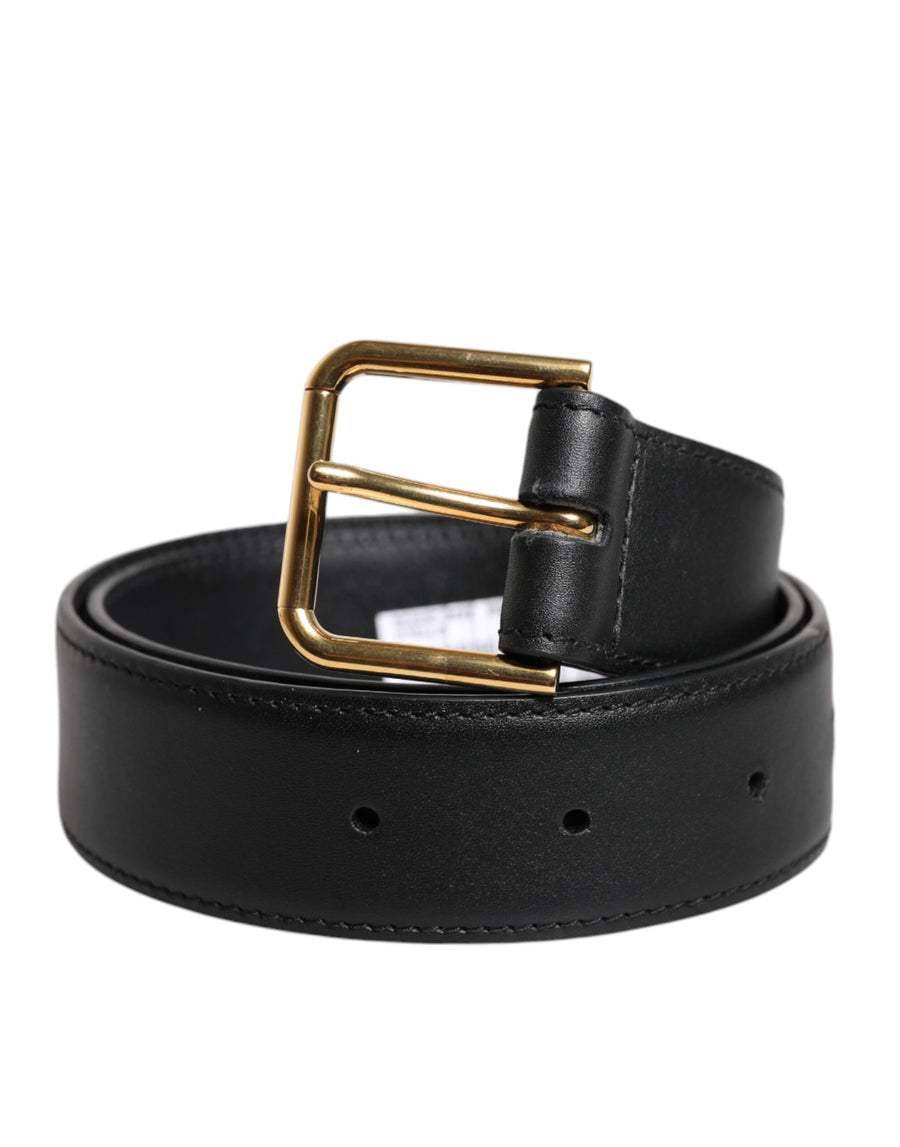 Black Leather Metal Buckle Classic Belt