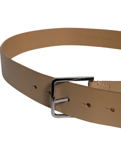 Brown Leather Classic Metal Logo Buckle Belt