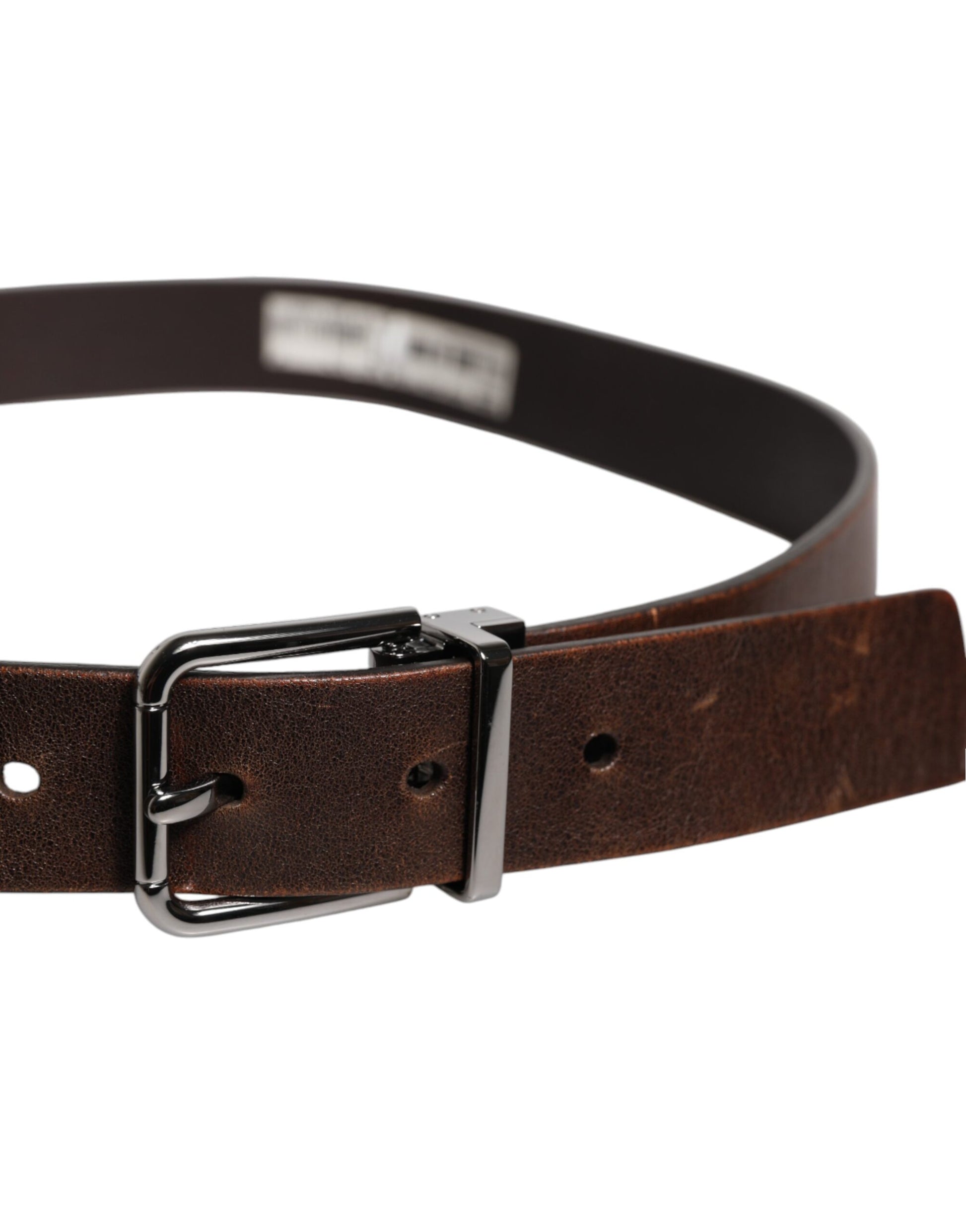 Brown Leather Classic Metal Logo Buckle Belt