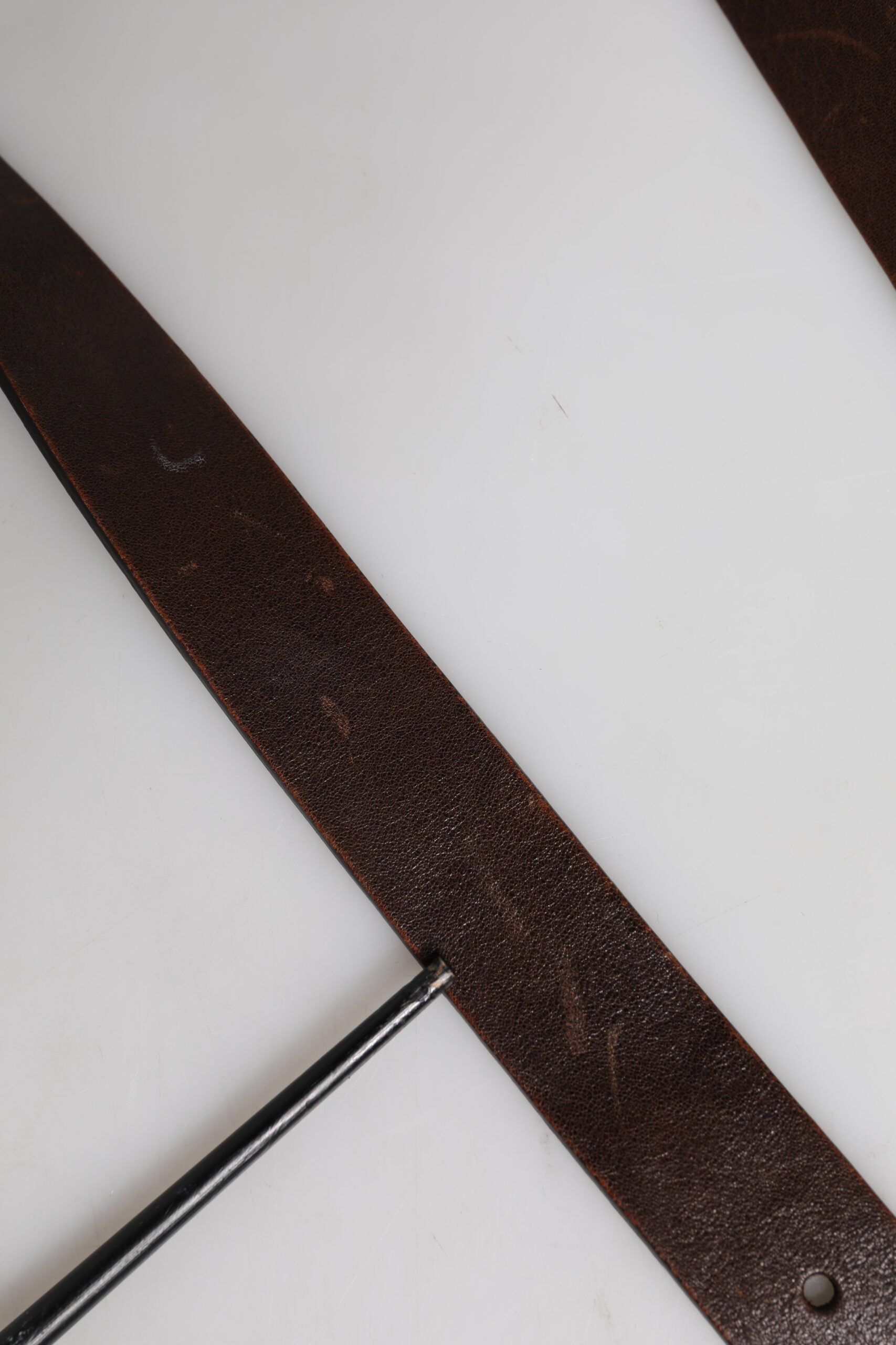 Brown Leather Classic Metal Logo Buckle Belt