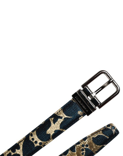 Multicolor Jacquard Leather Logo Buckle Belt