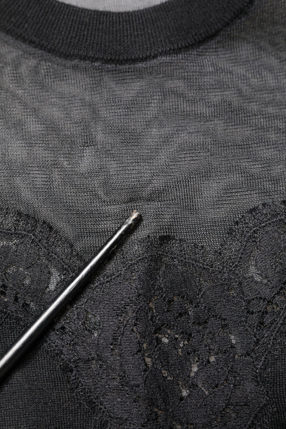 Black Lace Sheer Crew Neck Sleeveless Top