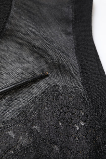 Black Lace Sheer Crew Neck Sleeveless Top