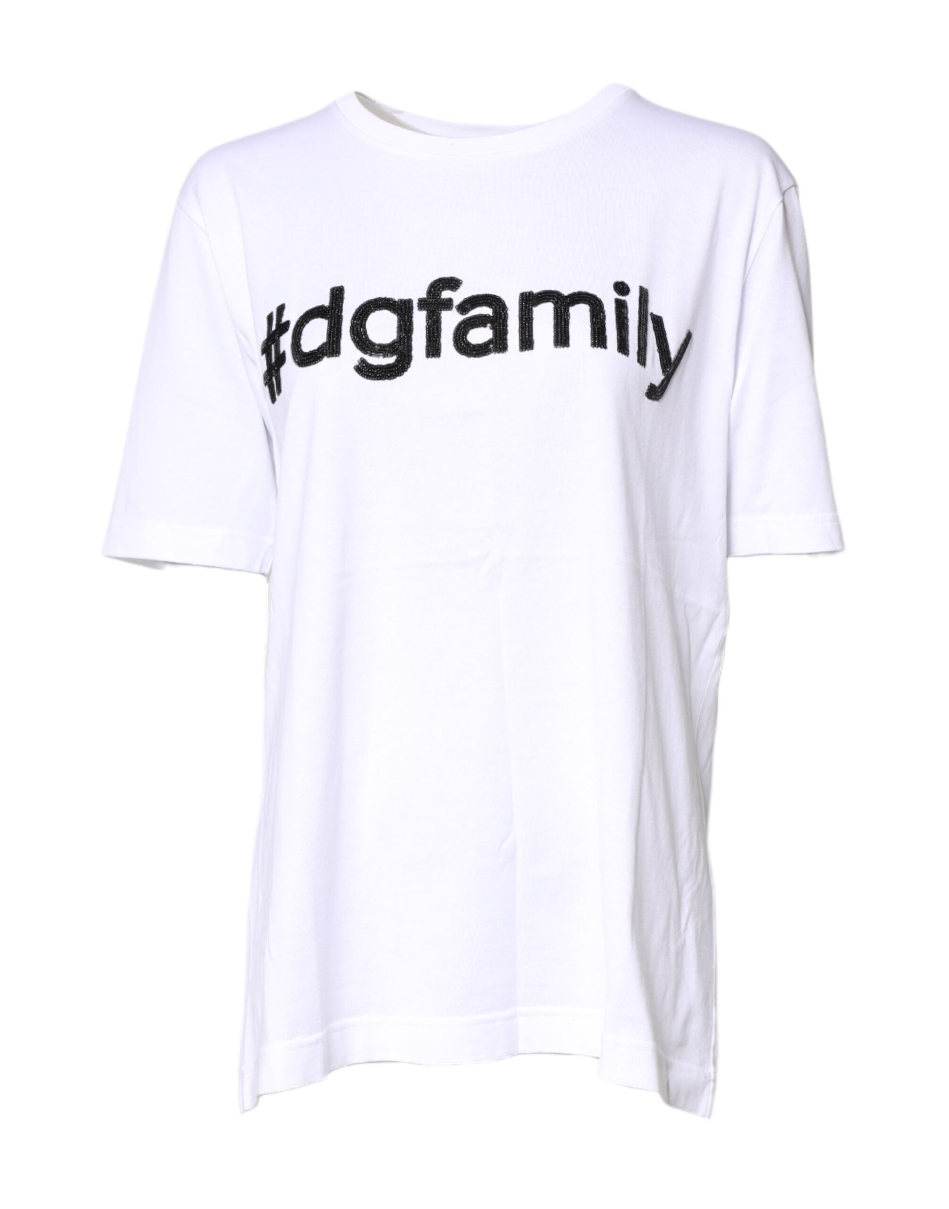 White #DGFamily Print Cotton Crew Neck T-shirt