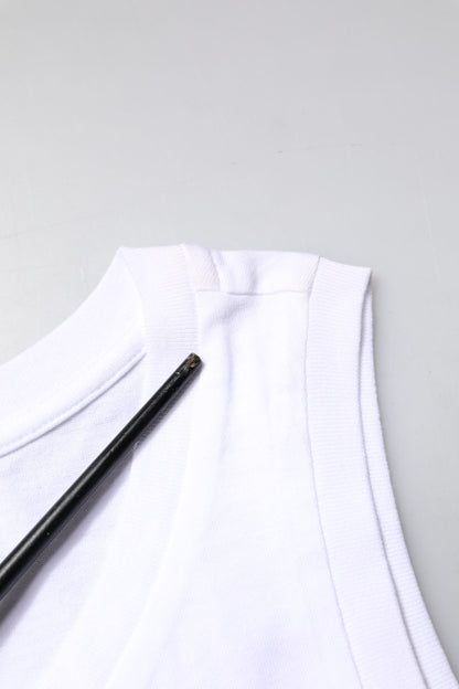 White Cotton Sleeveless Crew Neck T-shirt