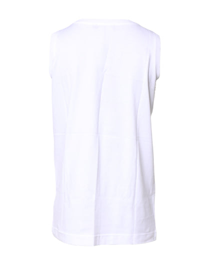 White Cotton Sleeveless Crew Neck T-shirt