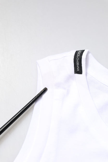 White Cotton Sleeveless Crew Neck T-shirt