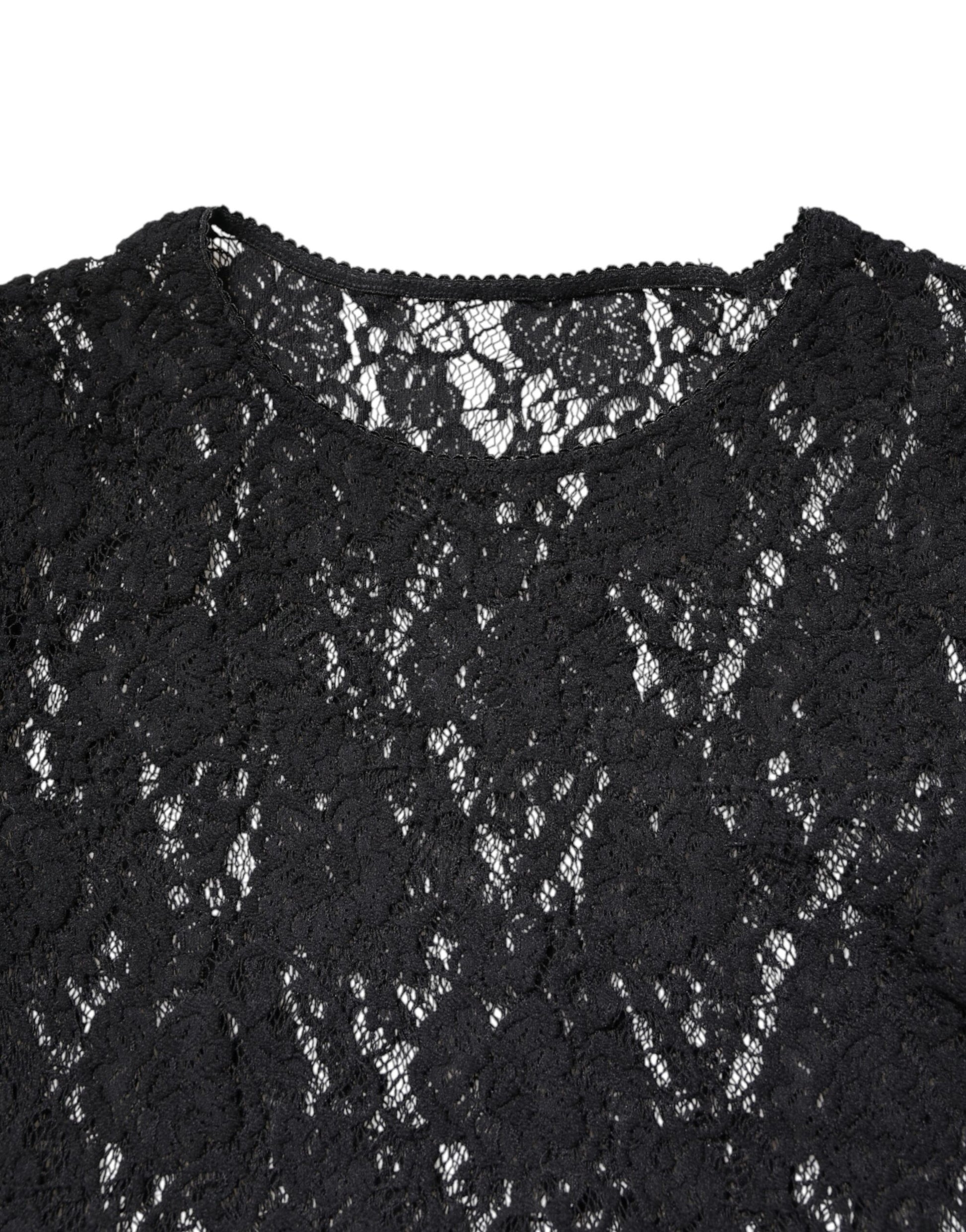 Black Floral Lace Long Sleeves Pullover Top